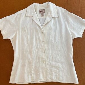 Woolrich Women's Short Sleeve Linen Buttondown Shirt in White size Large
